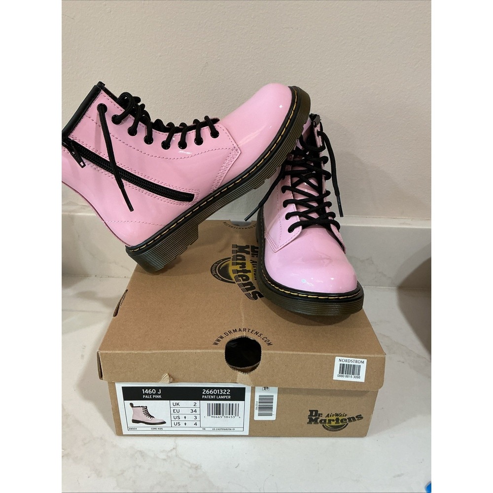 NEW Dr. Martens Boots 1460 Junior Pale Pink Patent Lamper Combat Sz 3 Kids NIB